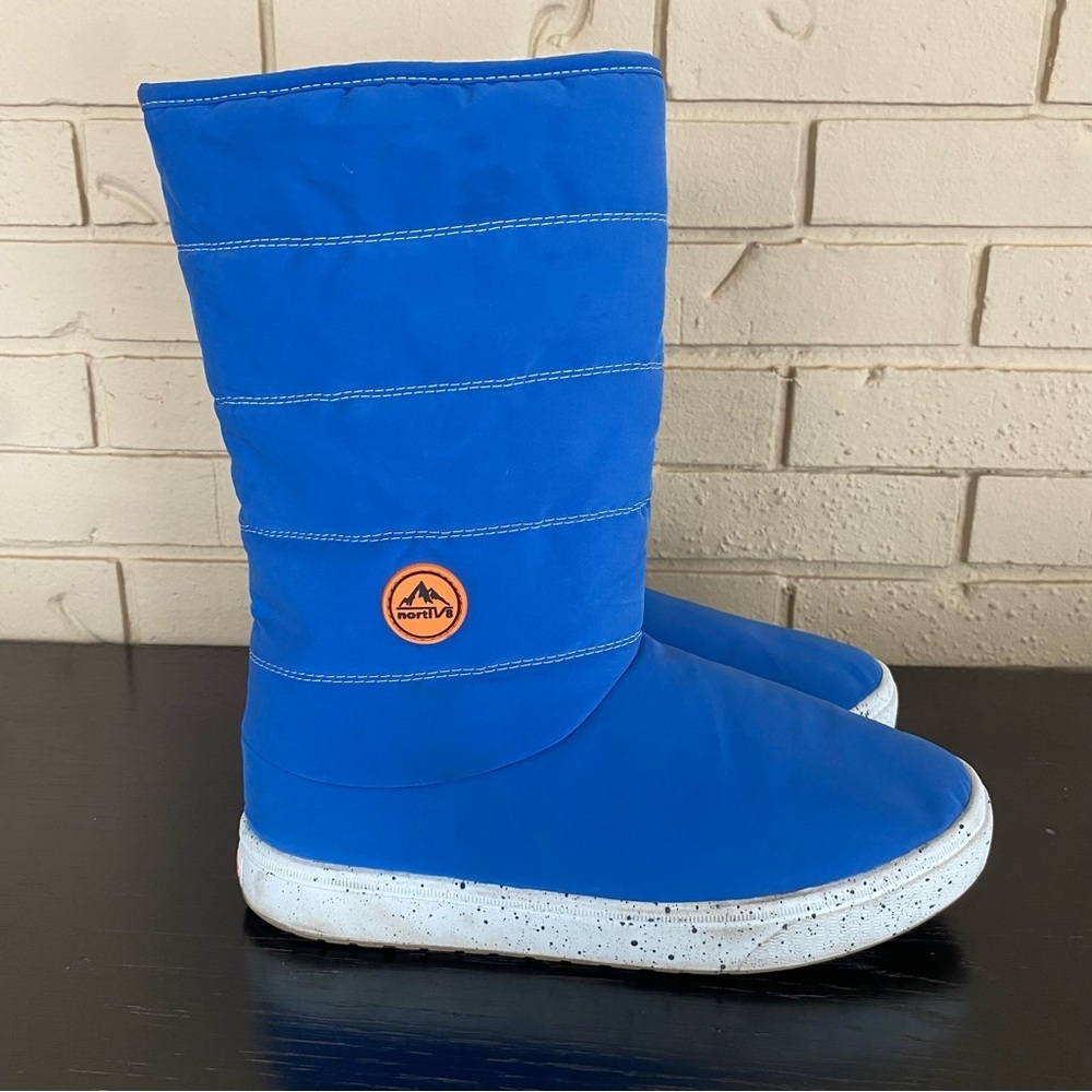 Nortiv8 Womens Winter Slip-On Water Resistant Faux-Fur Lined Boots Blue Size 12